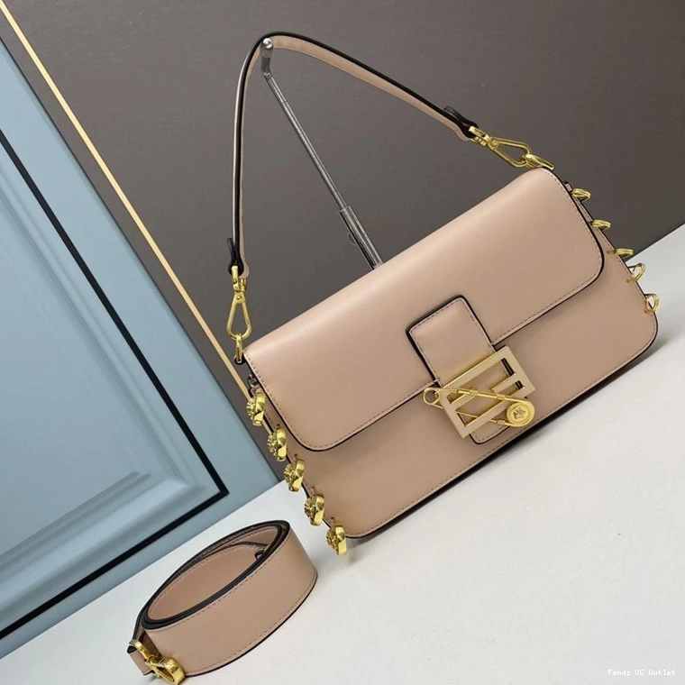 HOT Brooches Calf Leather Baguette with Medium Bag Pin In Fendace Fendi Pink 0724